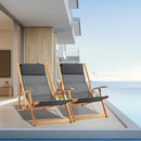 Set 2 Sedie a Sdraio da Giardino Pieghevoli in Legno e Tessuto a Rete Grigio