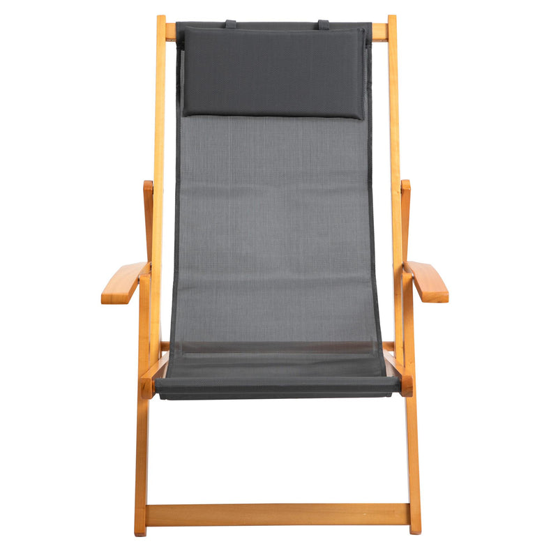 Set 2 Sedie a Sdraio da Giardino Pieghevoli in Legno e Tessuto a Rete Grigio