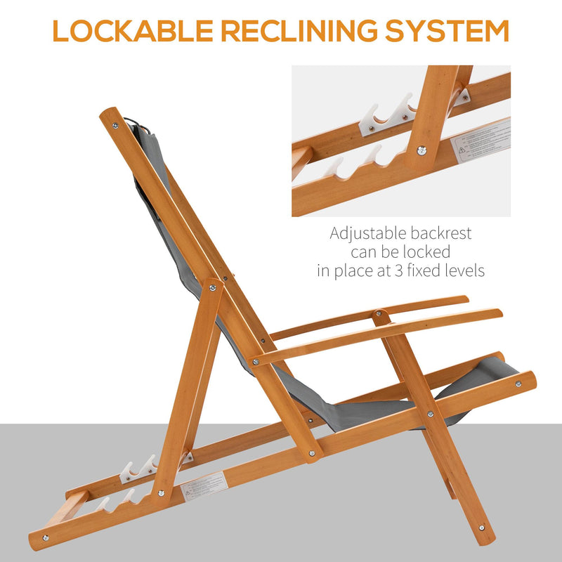 Set 2 Sedie a Sdraio da Giardino Pieghevoli in Legno e Tessuto a Rete Grigio