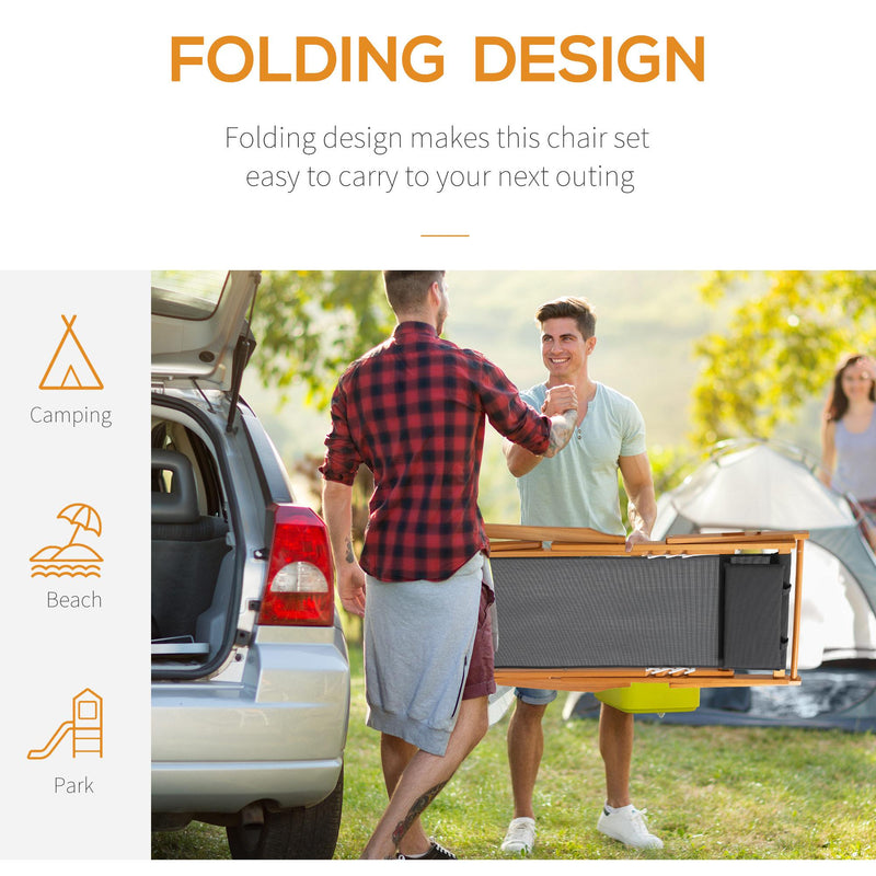 Set 2 Sedie a Sdraio da Giardino Pieghevoli in Legno e Tessuto a Rete Grigio