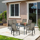 Set 4 Sedie da Giardino in Metallo e Tessuto Marrone