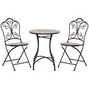 Set Tavolino e 2 Sedie Pieghevoli in Ceramica e Metallo Nero