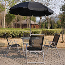 Set Tavolo Ombrellone e 2 Sedie Pieghevoli in Acciaio Nero