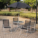 Set Tavolo Ombrellone e 2 Sedie Pieghevoli in Acciaio Nero