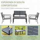 Set Salotto da Giardino Divano 2 Poltrone e Tavolino in Acciaio e HDPE Caffè
