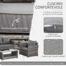 Set Salotto da Giardino Divano 2 Poltrone e Tavolino in Rattan Polietilene Grigio