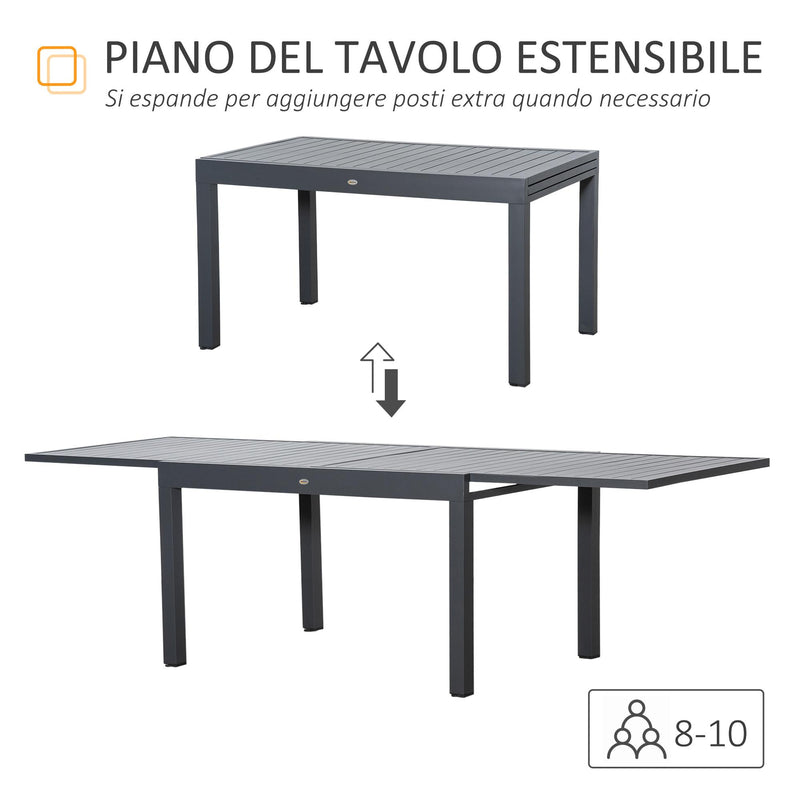 Tavolo Allungabile da Giardino 135-270x90x75 cm in Alluminio Grigio