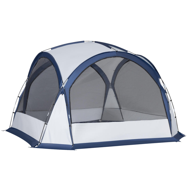 Tenda da Campeggio 6-8 Persone 350x350x230 cm 4 Porte a Cerniera Bianca e Blu