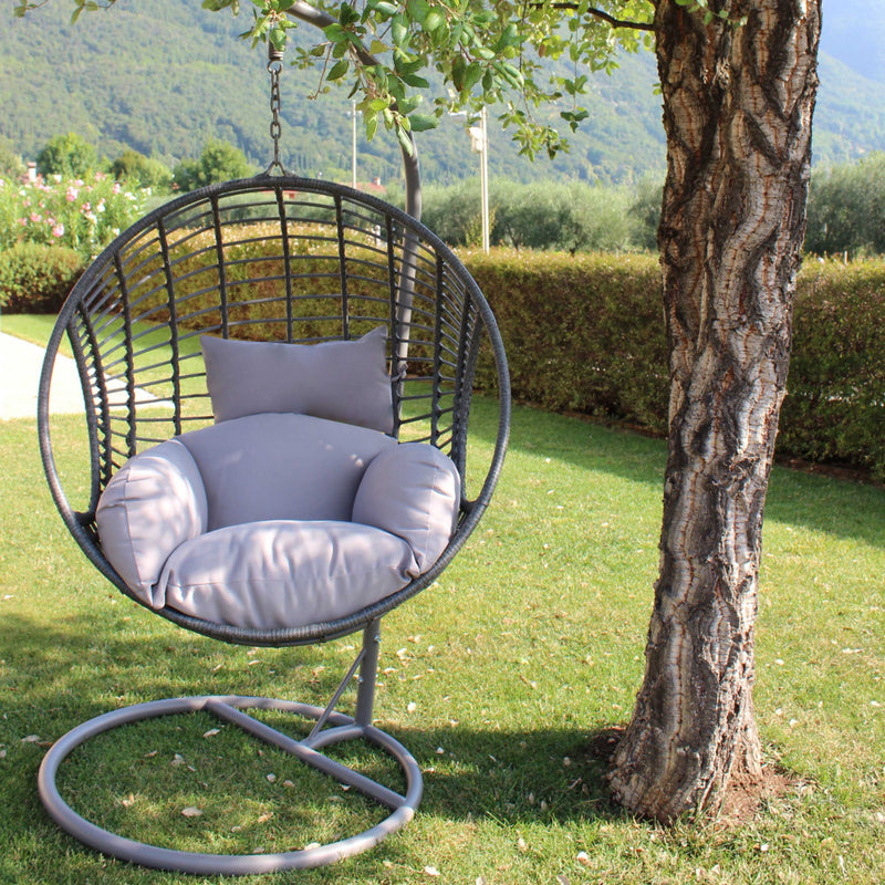 Dondolo Pensile da Giardino Elba in Wicker Grigio