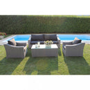 Set Salotto da Giardino Divano 2 Poltrone e Tavolino con Cuscini in Wicker Grigio