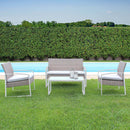 Set Salotto da Giardino Divano 2 Poltrone e Tavolino con Cuscini in Wicker Marrone