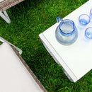 Set Salotto da Giardino Divano 2 Poltrone e Tavolino con Cuscini in Wicker Marrone