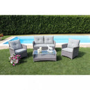 Set Salotto da Giardino Divano 2 Poltrone e Tavolino con Cuscini in Wicker Grigio