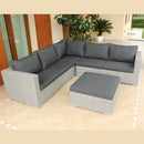 Set Salotto da Giardino Divano 2 Poltrone e Tavolino con Cuscini in Wicker Grigio