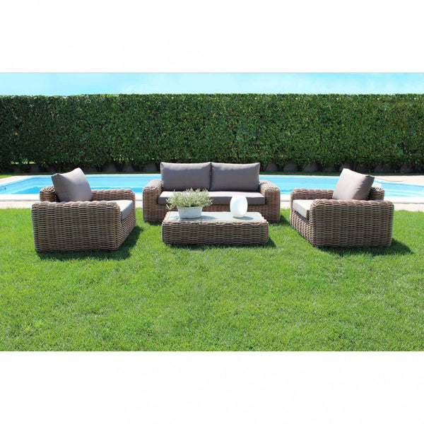 Set Salotto da Giardino Divano 2 Poltrone e Tavolino con Cuscini in Alluminio Marrone online