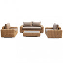 Set Salotto da Giardino Divano 2 Poltrone e Tavolino con Cuscini in Alluminio Marrone