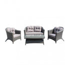 Set Salotto da Giardino Divano 2 Poltrone e Tavolino con Cuscini in Wicker Grigio