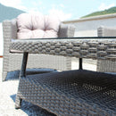 Set Salotto da Giardino Divano 2 Poltrone e Tavolino con Cuscini in Wicker Grigio