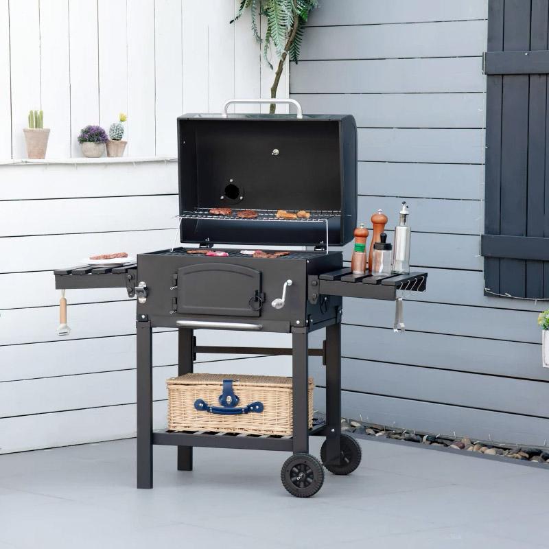 Barbecue a Carbone Carbonella 124x66x112 cm in Metallo e Ghisa smaltata Nero