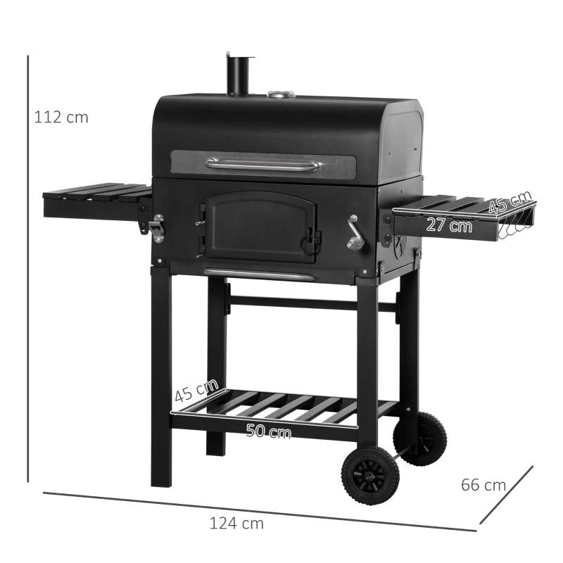 Barbecue a Carbone Carbonella 124x66x112 cm in Metallo e Ghisa smaltata Nero