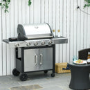 Barbecue a Gas 4 Fuochi + 1 Fornello Laterale 128x50x113 cm in Metallo e  Acciaio Inox