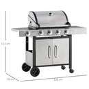 Barbecue a Gas 4 Fuochi + 1 Fornello Laterale 128x50x113 cm in Metallo e  Acciaio Inox
