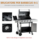 Barbecue a Gas 4 Fuochi + 1 Fornello Laterale 128x50x113 cm in Metallo e  Acciaio Inox