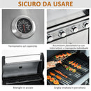 Barbecue a Gas 4 Fuochi + 1 Fornello Laterale 128x50x113 cm in Metallo e  Acciaio Inox