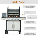 Barbecue a Gas 4 Fuochi + 1 Fornello Laterale 128x50x113 cm in Metallo e  Acciaio Inox