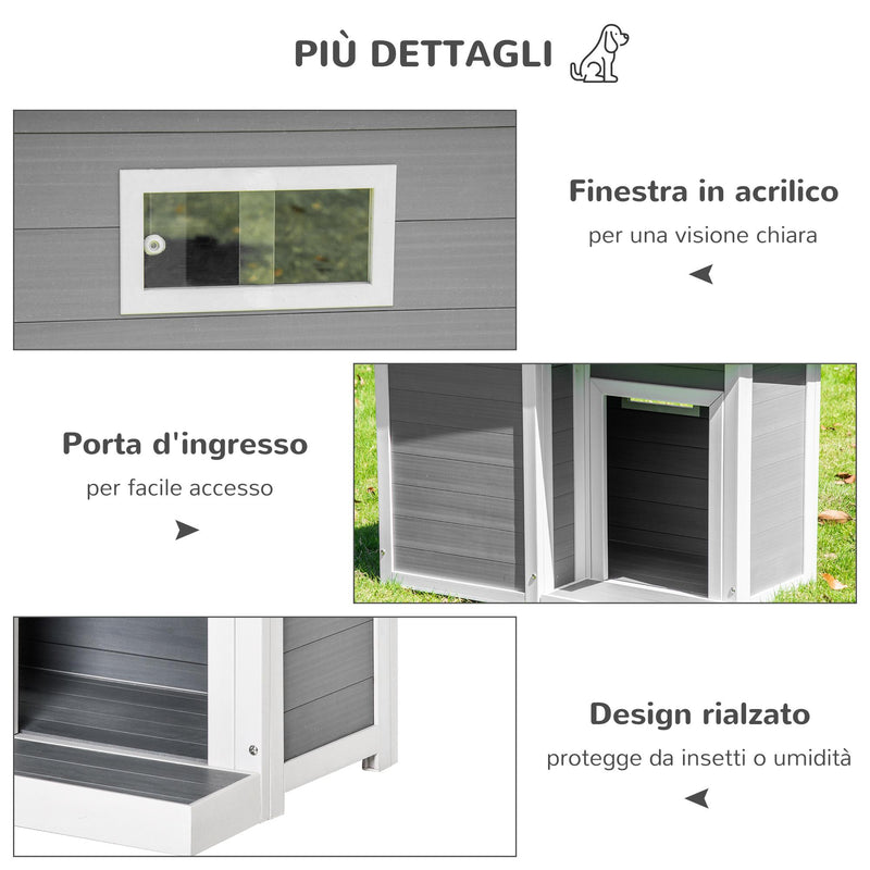 Cuccia per Cani da Esterno 102x70x73 cm in WPC Grigio, Bianco