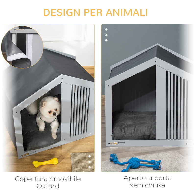 Cuccia per Cani a Casetta 60x43x55 cm in Truciolare e Poliestere Grigio