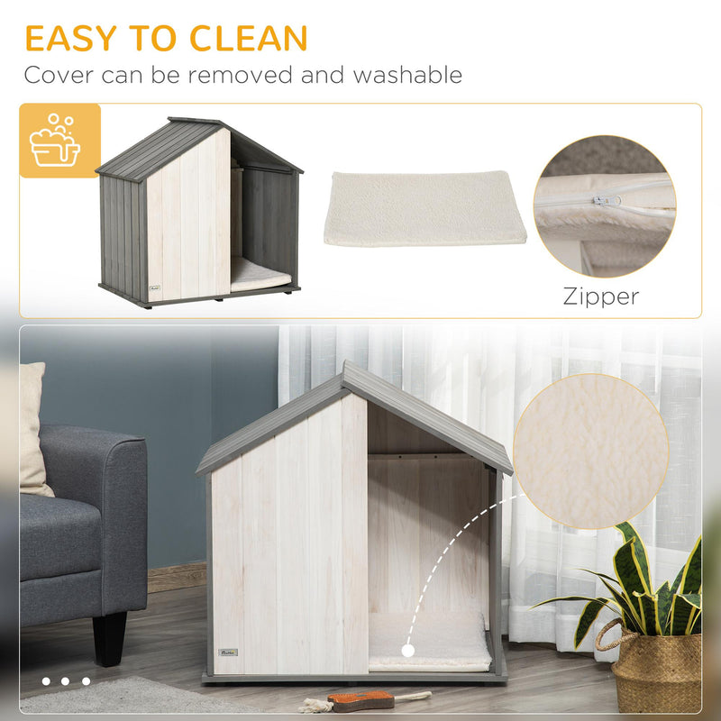 Cuccia per Cani a Casetta 83,5x54x82,5 cm in in Legno di Pino Grigio e Bianco