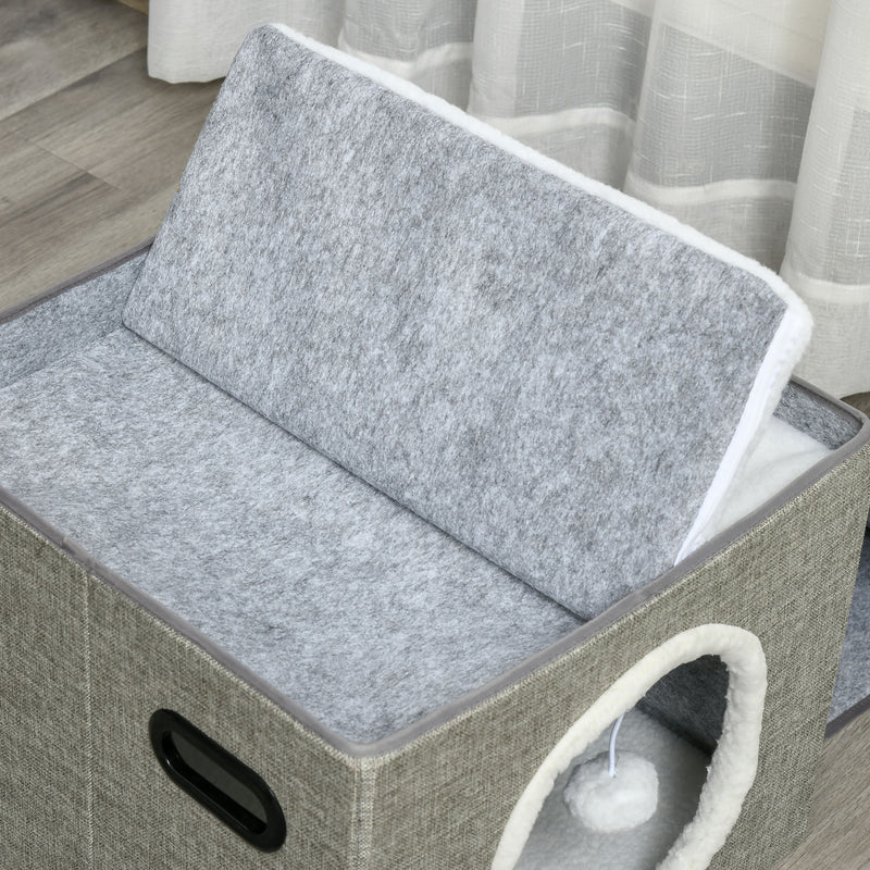 Cuccia per Gatti Pieghevole 73x42x34 cm in MDF e Sisal Grigio e Bianco