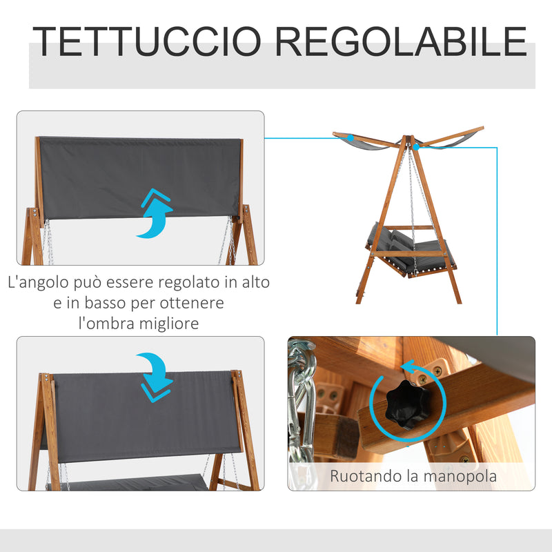 Dondolo Letto 3 Posti da Giardino 225,5x113x180 cm in Legno e Poliestere Grigio