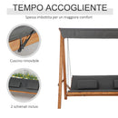 Dondolo Letto 3 Posti da Giardino 225,5x113x180 cm in Legno e Poliestere Grigio