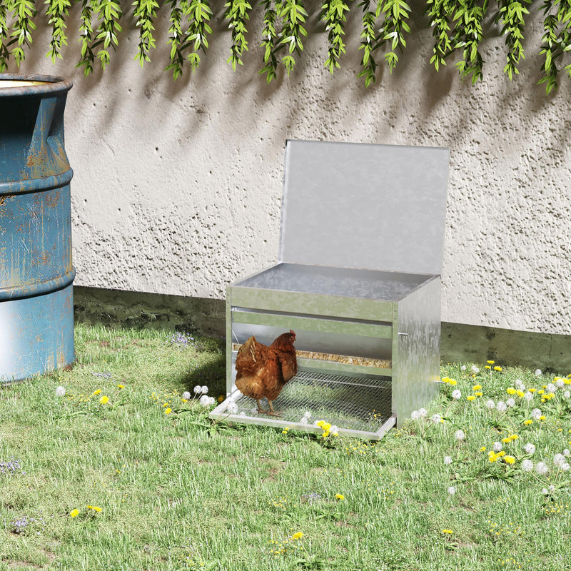 Mangiatoia per Galline 51x38x40,5 cm in Metallo Zincato e Acciaio Inossidabile Argento