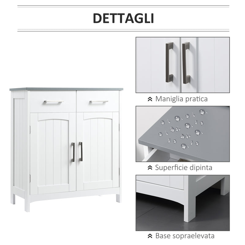 Mobiletto Bagno 2 Ante 2 Cassetti 1 Ripiano 68x33x76 cm in MDF Bianco