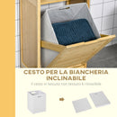Mobiletto Bagno con Cesto Bucato 40x30x86,5 cm in MDF e Bambù Naturale