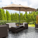 Ombrellone Doppio con Luci LED Ø4,5 m Palo Ø48 mm in Poliestere e Acciaio Cachi