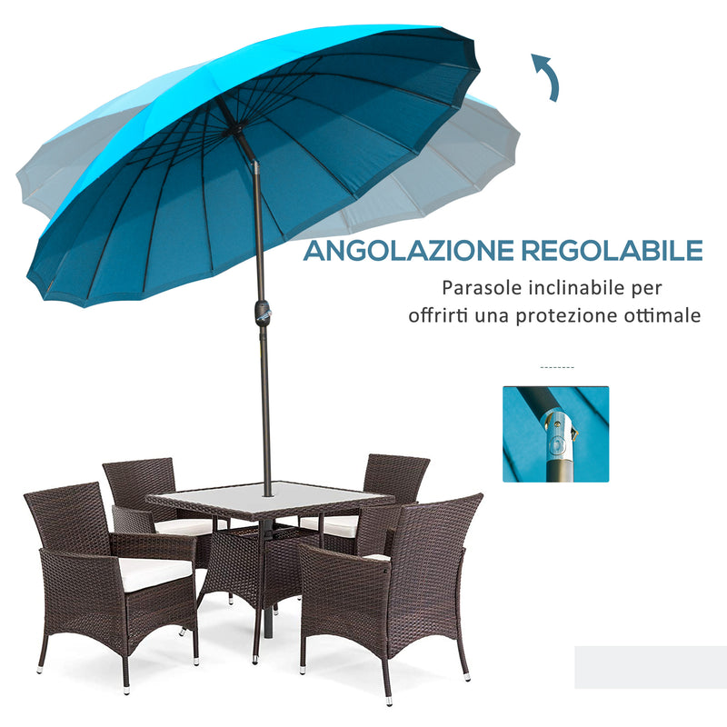 Ombrellone da Giardino Ø255 cm in Metallo, Fibra di vetro e Poliestere Blu