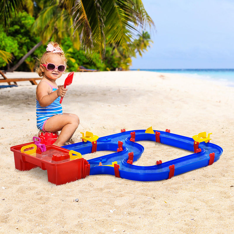 Playset Acquatico per Bambini 53 Pezzi 123x90x7 cm con Acqua e Sabbia Blu e Rosso