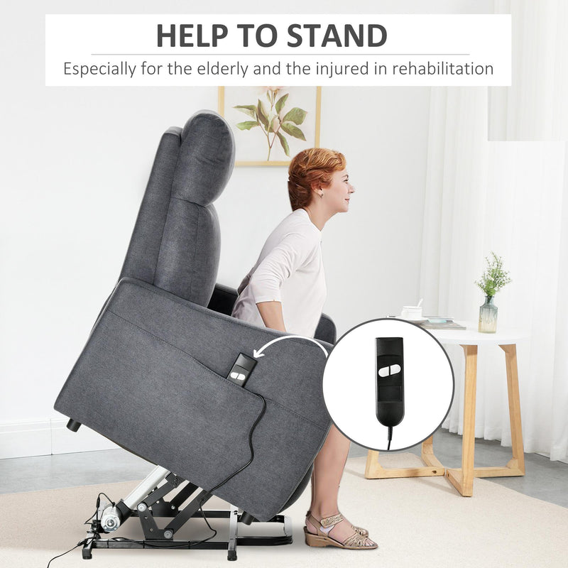 Poltrona Alzapersona Elettrica 1 Motore 68x87x104 cm in Tessuto Effetto Lino Nero