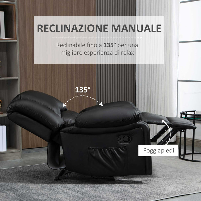 Poltrona Relax Reclinabile Manuale 100x89x100 cm in in Similpelle Nero