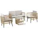 Set da Giardino Divano 2 Poltrone e Tavolino in Rattan Beige