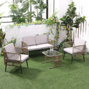 Set da Giardino Divano 2 Poltrone e Tavolino in Rattan Beige