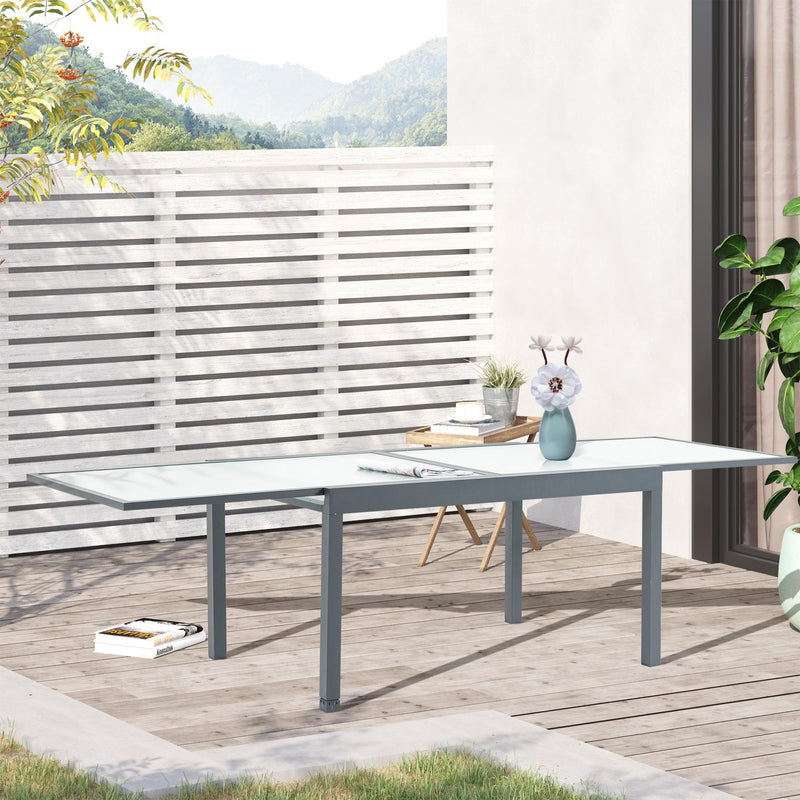Tavolo Allungabile da Giardino 270x90x73 cm in in Alluminio con Piano in Vetro
