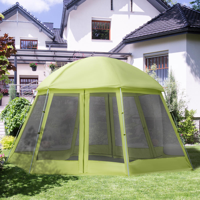 Tenda da Campeggio 6-8 Persone Ø4,93x2,4m in Tessuto Taffetà Verde