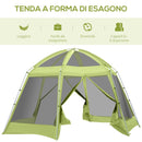 Tenda da Campeggio 6-8 Persone Ø4,93x2,4m in Tessuto Taffetà Verde