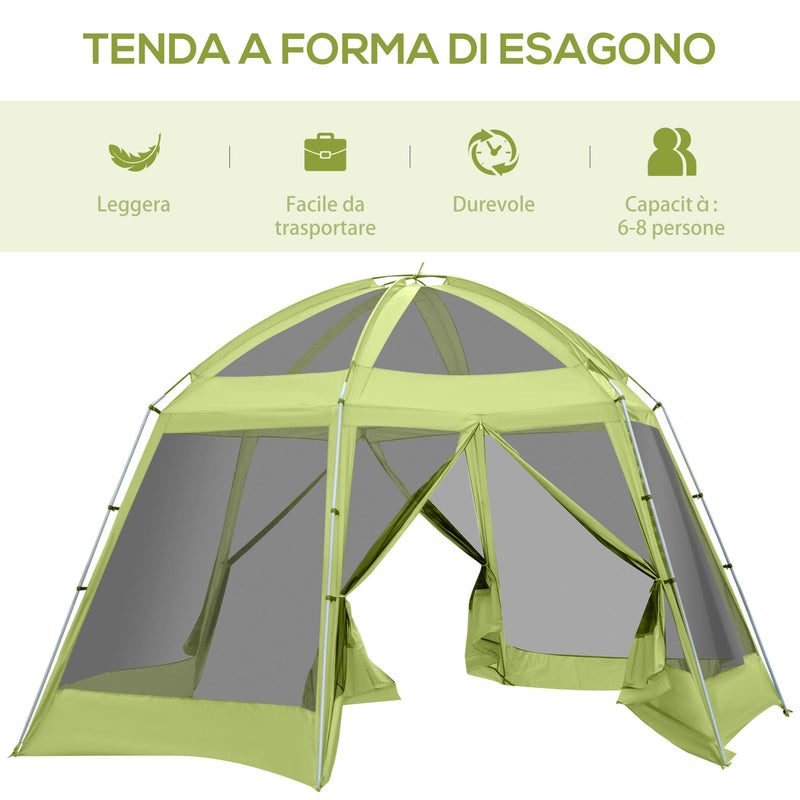 Tenda da Campeggio 6-8 Persone Ø4,93x2,4m in Tessuto Taffetà Verde