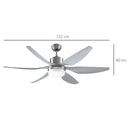 Ventilatore da Soffitto 6 Pale e Lampada LED Ø132x40 cm 6 Velocità Argento